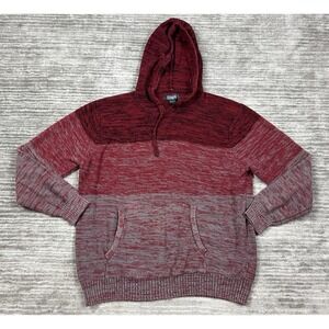 33 Degrees Hoodie Mens Large Red Gray Pocket Knit 100% Cotton Long Sleeve